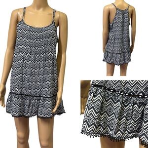 IslandHaze Spaghetti Strap Blue and White Print Mini Coverup Dress Womens Medium